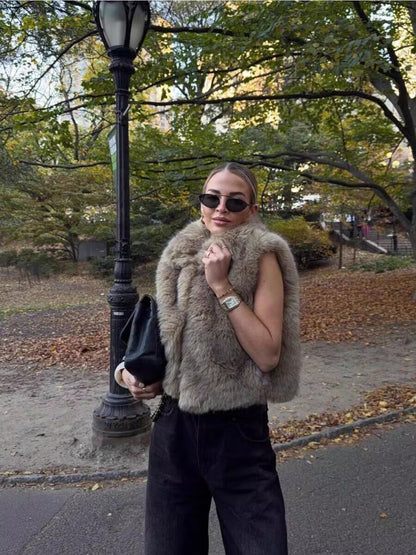 Cross-border women's clothing2025Autumn New Casual Street Fashion Vest Faux Fur Top
