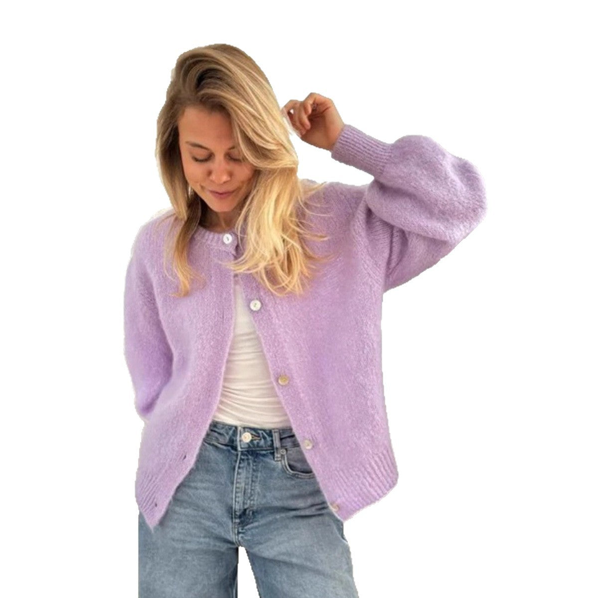 Candy Color Knitted Cardigan Women's European and American2025Autumn and Winter Mohair Solid Color Cardigan Macaron Color Sweater Cardigan for Women
