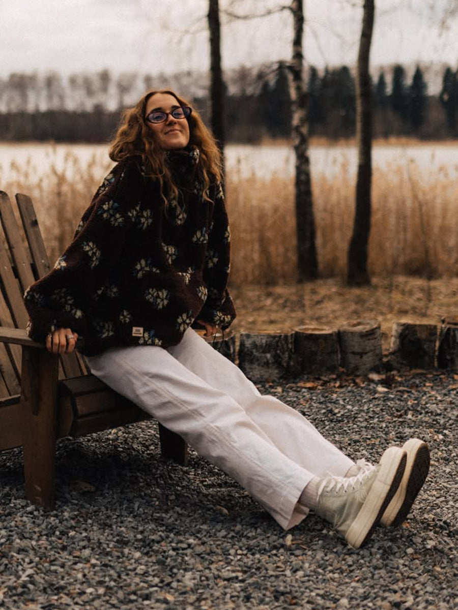 Cross-border fleece floral sweatshirt Europe and America2025Autumn and Winter New Fashion Sweatshirt Warm Fuzzy Sweatshirt Fleece Top for Women