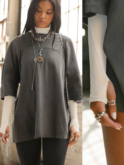 Sultyra See-Through Long Sleeve Half High Collar Slim Fit