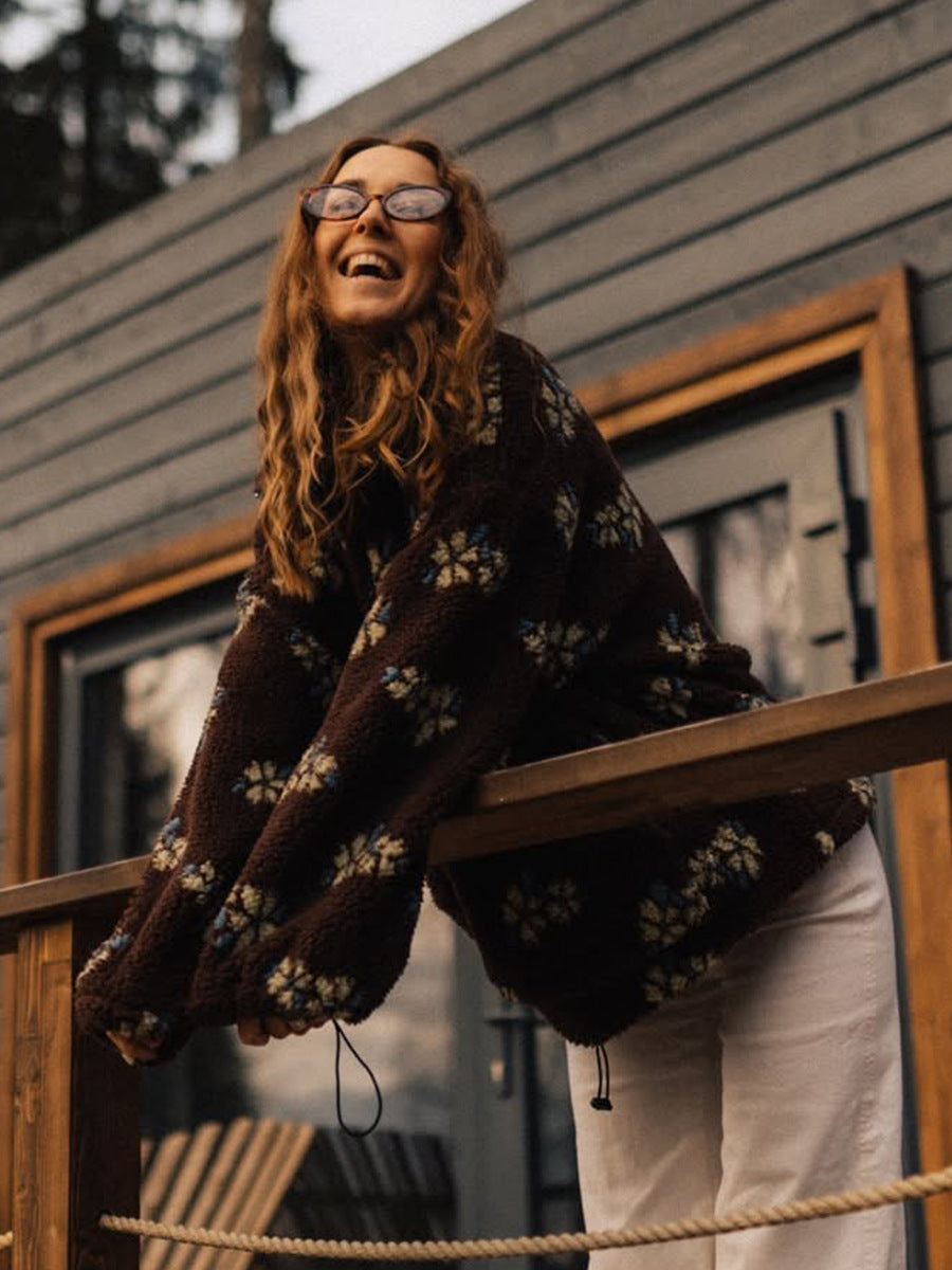 Cross-border fleece floral sweatshirt Europe and America2025Autumn and Winter New Fashion Sweatshirt Warm Fuzzy Sweatshirt Fleece Top for Women