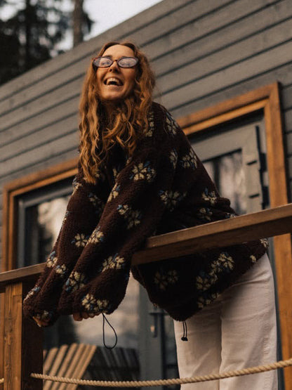 Cross-border fleece floral sweatshirt Europe and America2025Autumn and Winter New Fashion Sweatshirt Warm Fuzzy Sweatshirt Fleece Top for Women