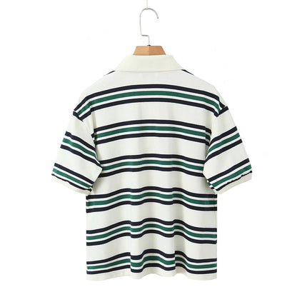 Cross-border European and American Fashion Striped Short Sleeve T Shirt Top+Low Waist Pleated Short Skirt2025Spring New D79551