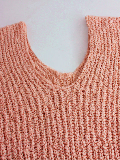 Foreign Trade Cross-Border European and American Amazon Source Manufacturer Large V Collar Hollow Pullover Knit Sweater Long Sleeve Solid Color Spring Autumn