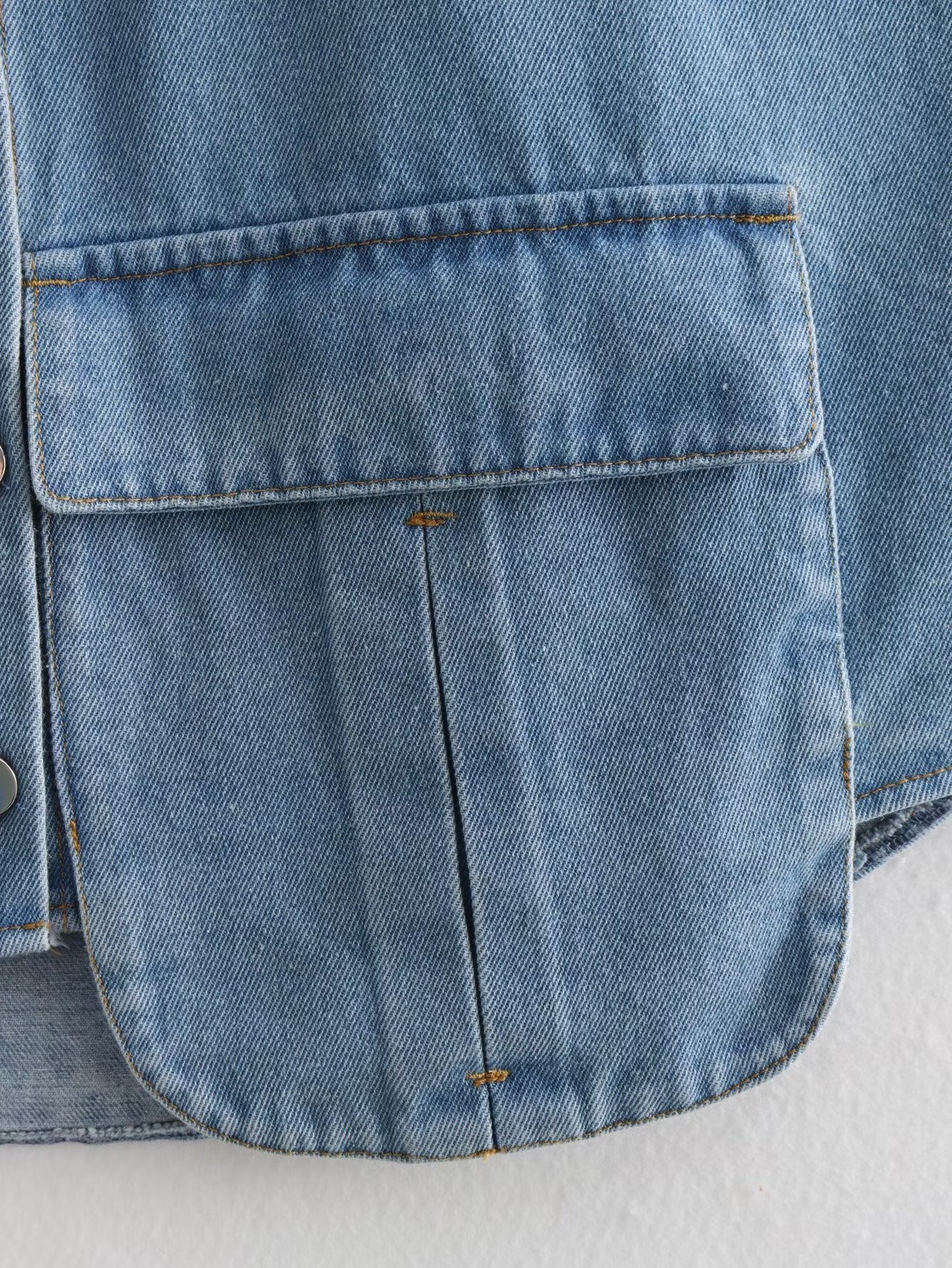 Amazon Women's Solid Color Large Pocket Sleeveless High-End Cardigan Polo Collared Shirt Denim Top A19846