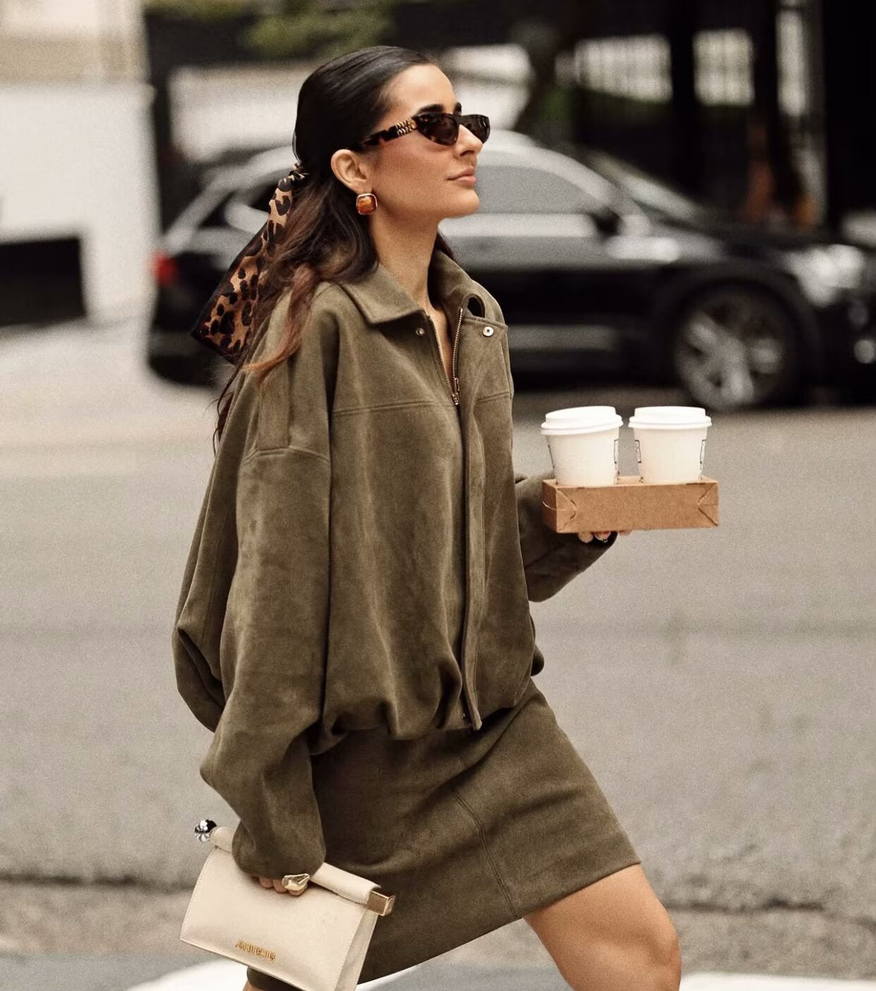 2025Spring and Autumn European and American Style Bomber Jacket with Batwing Sleeves, Zipper, Loose Fit, Suede Texture, Women's Casual Coat B6