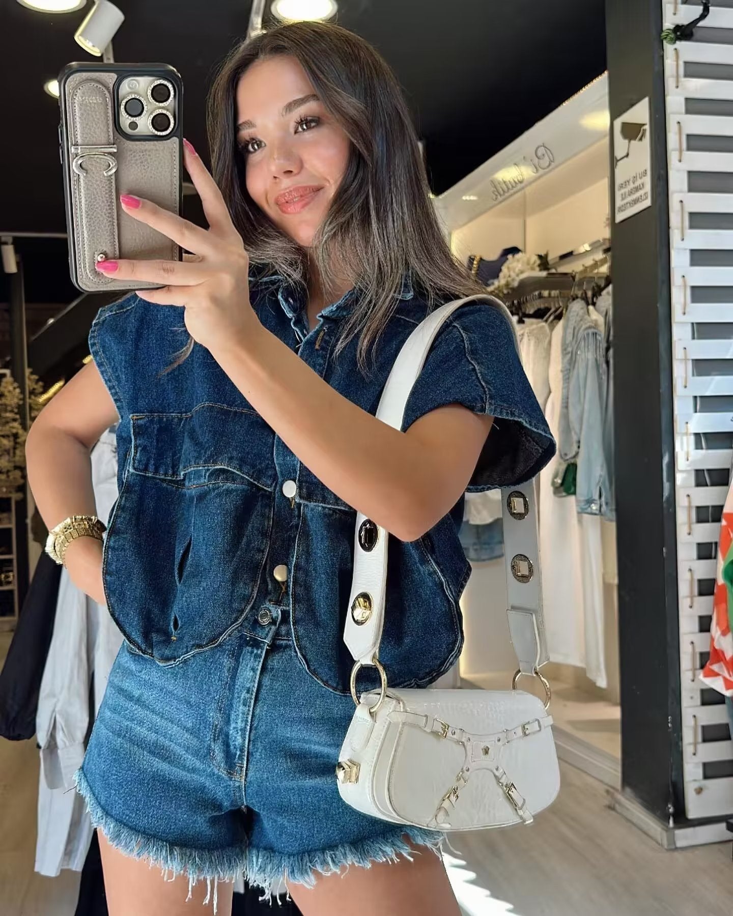 Amazon Women's Solid Color Large Pocket Sleeveless High-End Cardigan Polo Collared Shirt Denim Top A19846