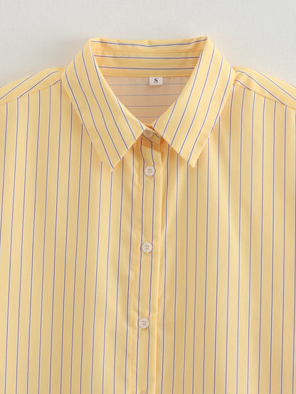 Cross-Border2024Summer ins Women's Long Sleeve Loose Striped Poplin Shirt European and American Style Streetwear A14050