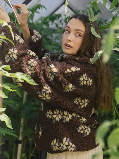 Cross-border fleece floral sweatshirt Europe and America2025Autumn and Winter New Fashion Sweatshirt Warm Fuzzy Sweatshirt Fleece Top for Women