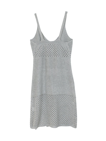 Foreign Trade Cross-Border European and American Amazon Source Manufacturer Knitted Long Hollow Strap Slit Dress for Summer