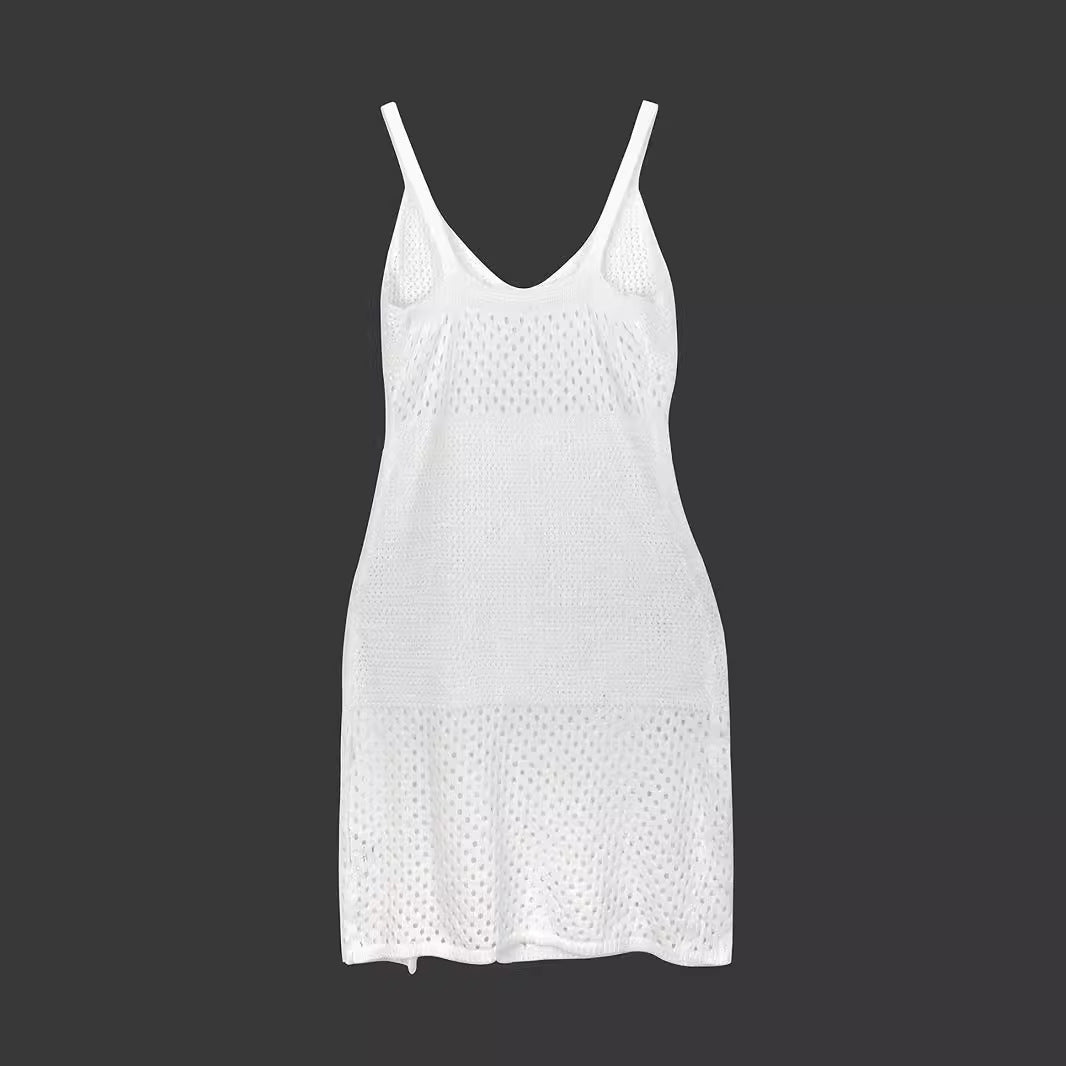 Foreign Trade Cross-Border European and American Amazon Source Manufacturer Knitted Long Hollow Strap Slit Dress for Summer