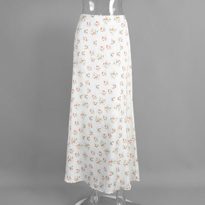 Cross-border Printed Midi Skirt European and American Style2025Spring and Summer New Elegant Floral Satin Printed Draped High-Waisted Skirt