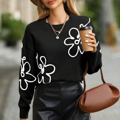 Cross-Border European and American Autumn Winter New Women's Sweater Fashion Flower Three-Dimensional Embroidery Round Neck Pullover Long Sleeve Knitted Sweater for Women