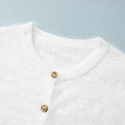 Cross-border Plush Long Sleeve Half-length Dress Set European and American Style2025Autumn and Winter New Single-Breasted Cardigan and Skirt Set