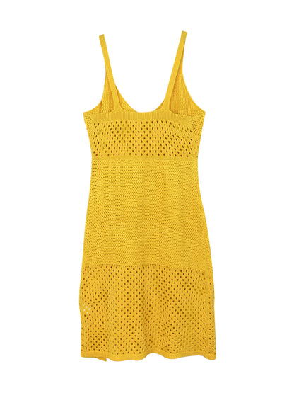 Foreign Trade Cross-Border European and American Amazon Source Manufacturer Knitted Long Hollow Strap Slit Dress for Summer