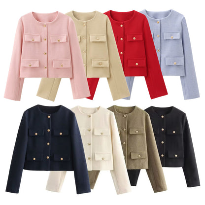 Wholesale Cross-Border Amazon Autumn Winter New Women's Fashion Small Fragrance Style Button Decor Short Blazer B88646