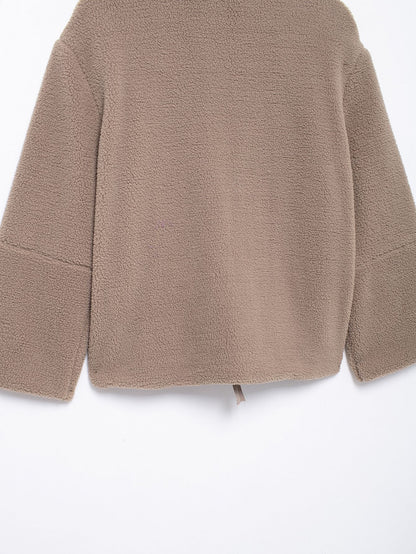 Cross-Border2024European and American Style Autumn Winter New Women's Solid Color Lazy Style Lamb Wool High Neck Woolen Coat A65002