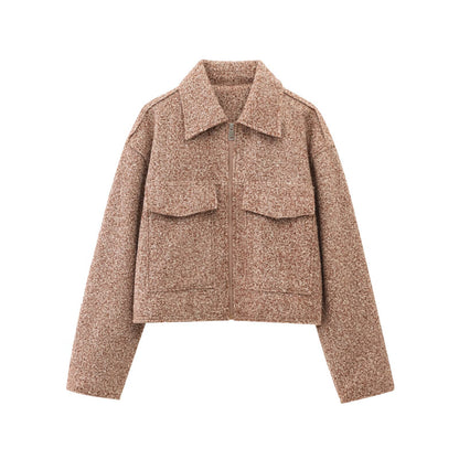 Cross-Border Amazon2025New Spring Autumn Winter Women's Pearl Wool Short Loose Casual Wool Coat B62805