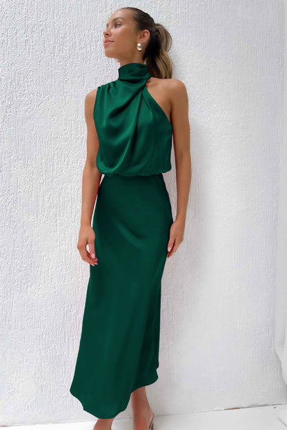 2025Spring and Summer Hot Sale New High-end Satin Sleeveless Dress European and American Fashion Elegant Socialite Light Evening Dress