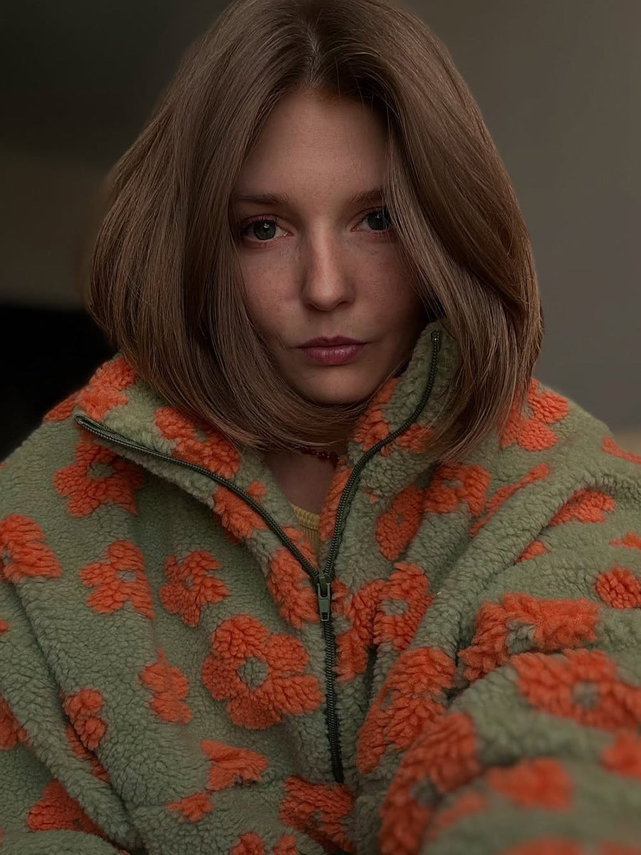 Cross-border fleece floral sweatshirt Europe and America2025Autumn and Winter New Fashion Sweatshirt Warm Fuzzy Sweatshirt Fleece Top for Women