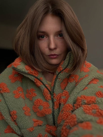 Cross-border fleece floral sweatshirt Europe and America2025Autumn and Winter New Fashion Sweatshirt Warm Fuzzy Sweatshirt Fleece Top for Women