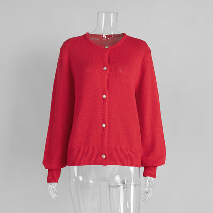 Candy Color Knitted Cardigan Women's European and American2025Autumn and Winter Mohair Solid Color Cardigan Macaron Color Sweater Cardigan for Women