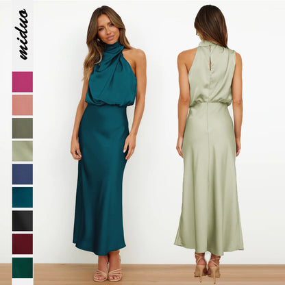 2025Spring and Summer Hot Sale New High-end Satin Sleeveless Dress European and American Fashion Elegant Socialite Light Evening Dress