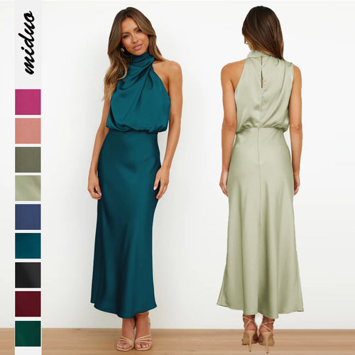 2025Spring and Summer Hot Sale New High-end Satin Sleeveless Dress European and American Fashion Elegant Socialite Light Evening Dress