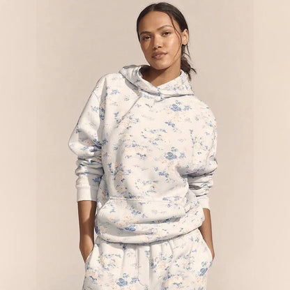 Sultyra Floral Casual Hooded Sweatshirt High Waist Comfortable Shorts Set