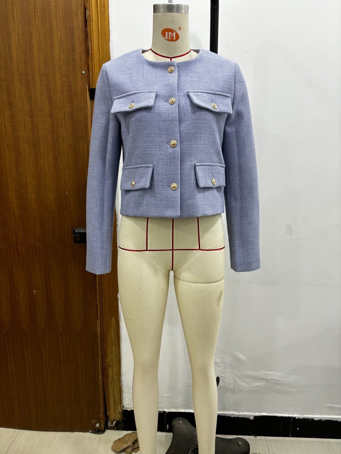 Wholesale Cross-Border Amazon Autumn Winter New Women's Fashion Small Fragrance Style Button Decor Short Blazer B88646