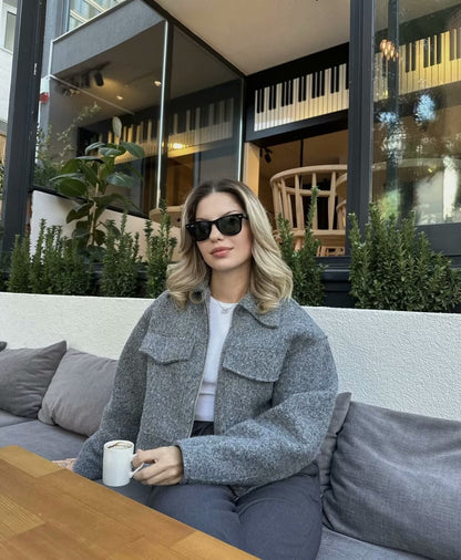 Cross-Border Amazon2025New Spring Autumn Winter Women's Pearl Wool Short Loose Casual Wool Coat B62805