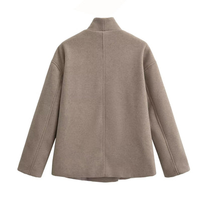 Wholesale Amazon Women's Clothing Autumn Winter New Fashionable Loose Fit V Double-breasted Woolen Coat C91695