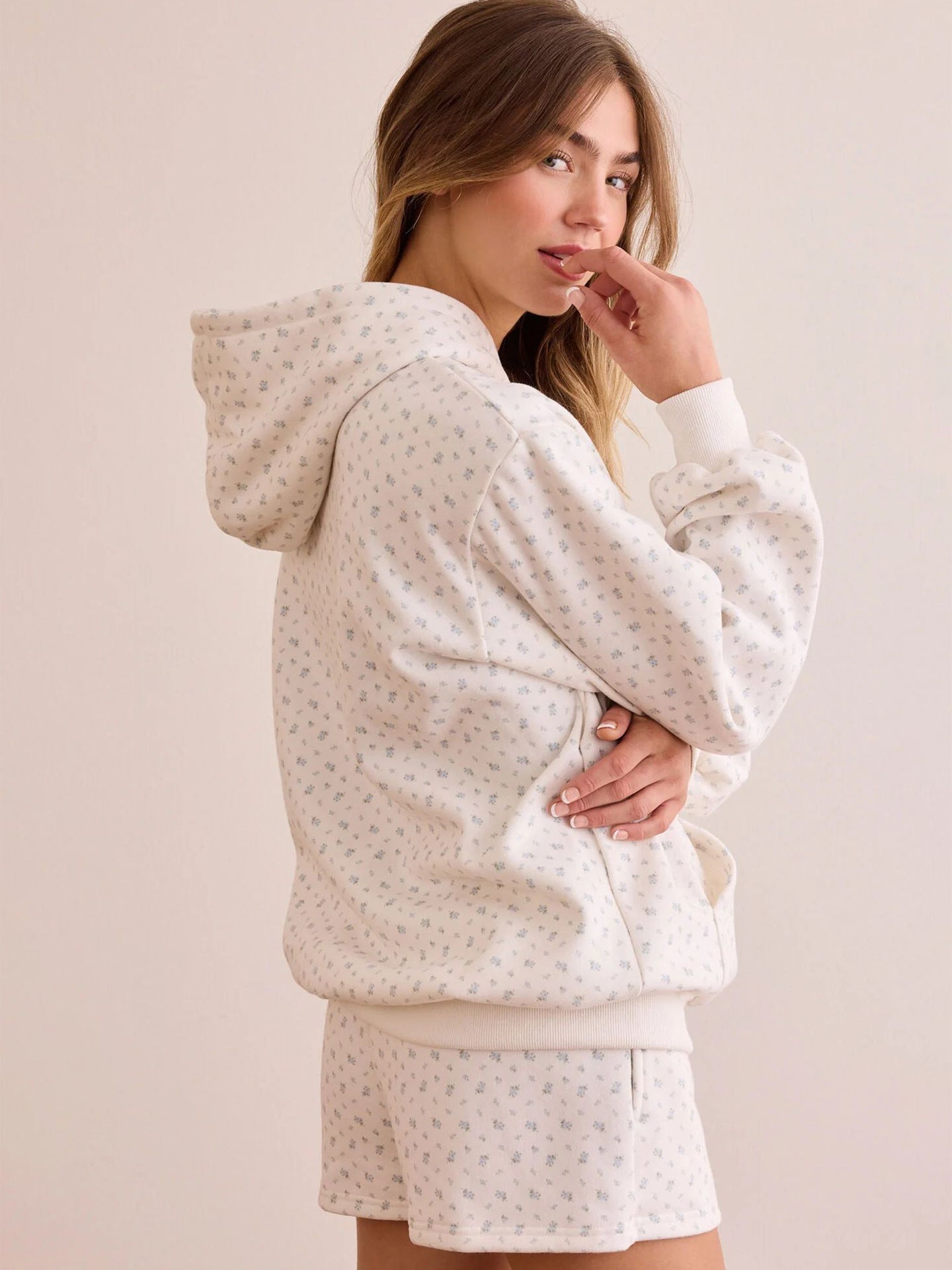 Sultyra Floral Casual Hooded Sweatshirt High Waist Comfortable Shorts Set