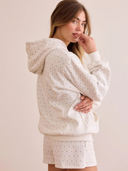 Sultyra Floral Casual Hooded Sweatshirt High Waist Comfortable Shorts Set