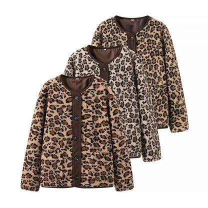 Foreign Trade Amazon Women's Clothing Autumn Winter American Style Leopard Print Casual Loose Long Sleeve Jacket for Women A34397