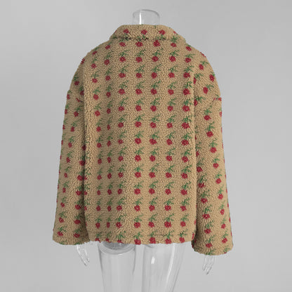 Cross-border fleece floral sweatshirt Europe and America2025Autumn and Winter New Fashion Sweatshirt Warm Fuzzy Sweatshirt Fleece Top for Women