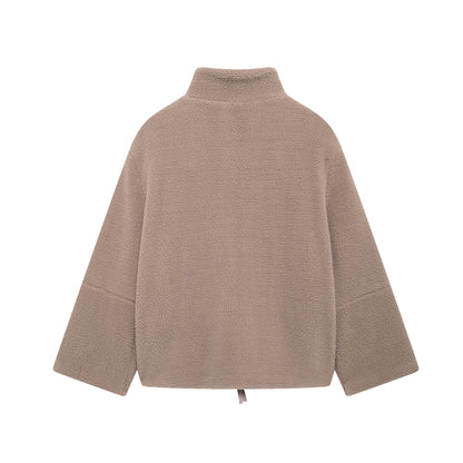 Cross-Border2024European and American Style Autumn Winter New Women's Solid Color Lazy Style Lamb Wool High Neck Woolen Coat A65002