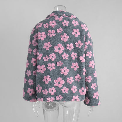 Cross-border fleece floral sweatshirt Europe and America2025Autumn and Winter New Fashion Sweatshirt Warm Fuzzy Sweatshirt Fleece Top for Women