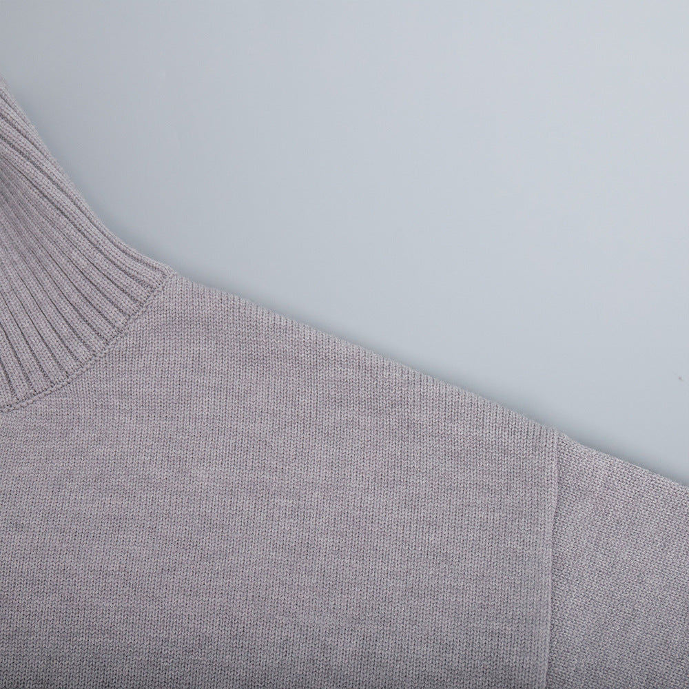 Cross-Border2025Hot-Selling European and American Style Autumn Winter Solid Color High Neck Knitted Sweater Loose Slimming Versatile Knitted Sweater for Women