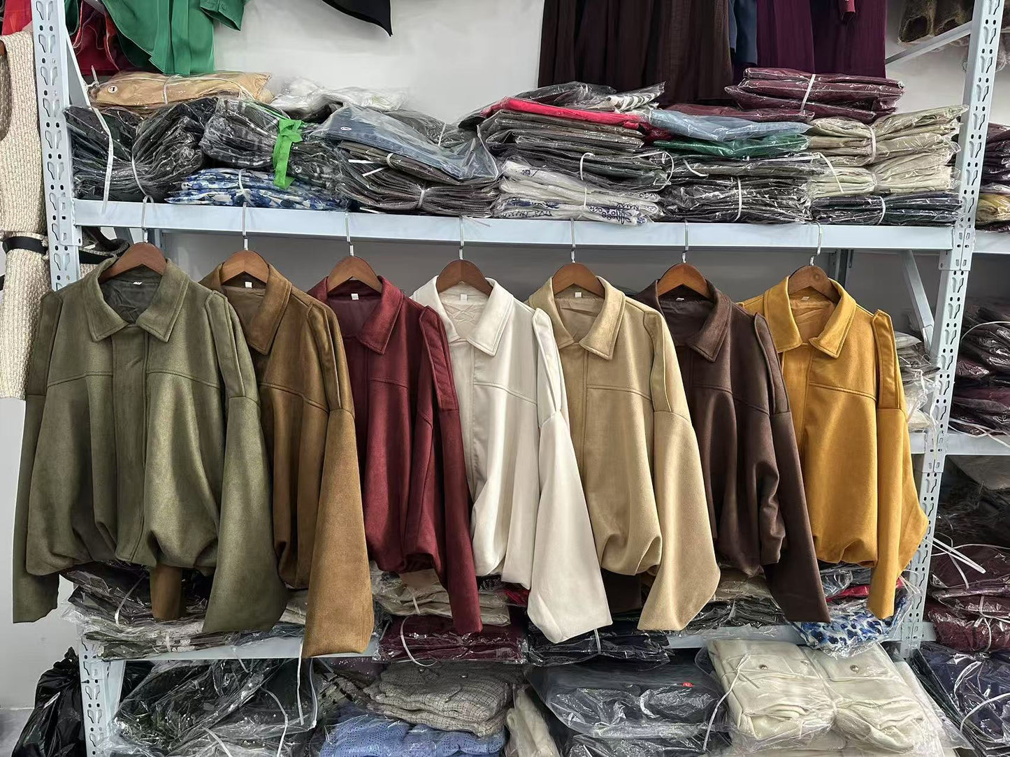 9Wholesale European and American Style2025Spring and Autumn Casual Suede Texture Lapel Bomber Jacket for Women B88824