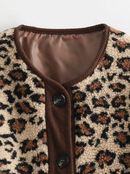 Foreign Trade Amazon Women's Clothing Autumn Winter American Style Leopard Print Casual Loose Long Sleeve Jacket for Women A34397
