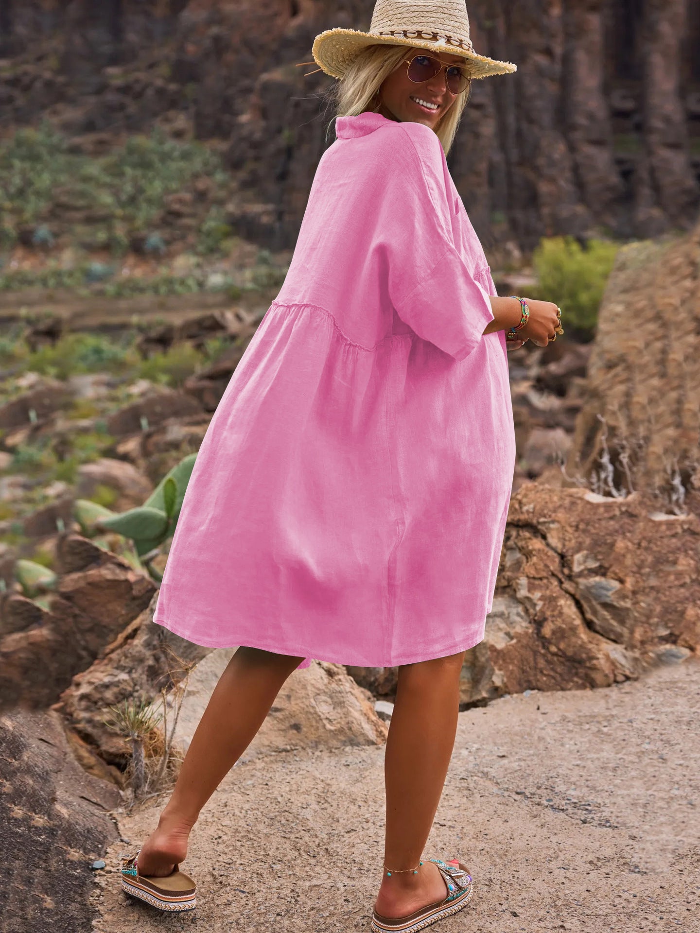 Sultyra Casual Button Artistic Style Fashion Dress