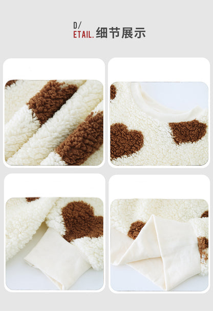 Shiny Velvet2023Cross-border Women's Fashion European and American Style Autumn Winter New Plush Heart Print Loose Long Sleeve Round Neck Pullover Sweatshirt