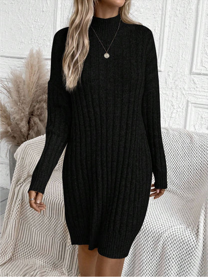 Sultyra High Neck Long Sleeve Loose Knitted Bodycon Dress