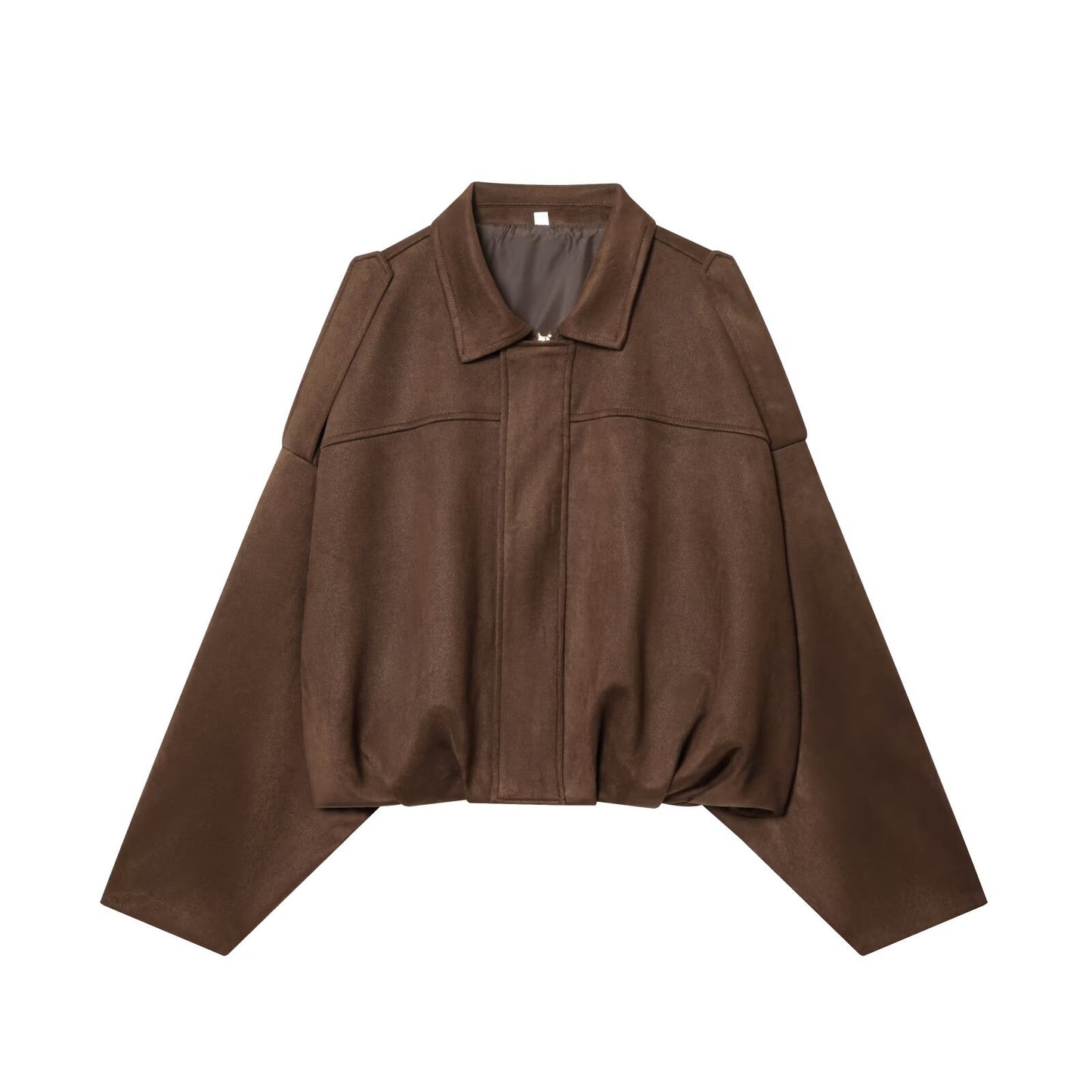 2025Spring and Autumn European and American Style Bomber Jacket with Batwing Sleeves, Zipper, Loose Fit, Suede Texture, Women's Casual Coat B6