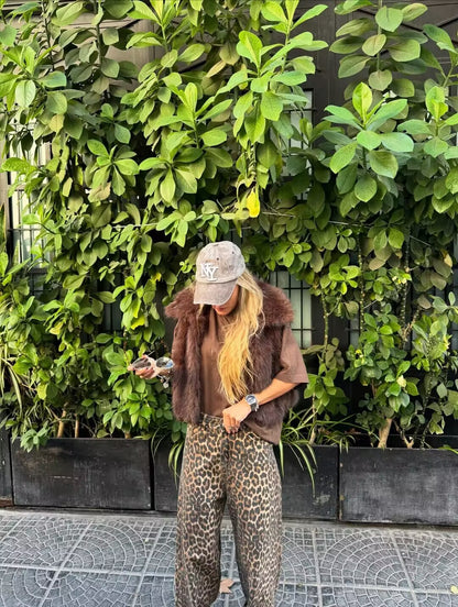 Cross-border women's clothing2025Autumn New Casual Street Fashion Vest Faux Fur Top