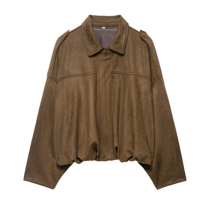 9Wholesale European and American Style2025Spring and Autumn Casual Suede Texture Lapel Bomber Jacket for Women B88824