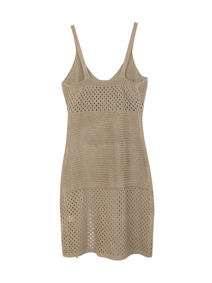 Foreign Trade Cross-Border European and American Amazon Source Manufacturer Knitted Long Hollow Strap Slit Dress for Summer