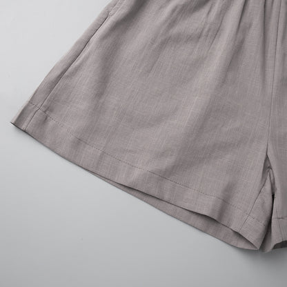 Cross-border pure cotton cardigan long sleeve shorts set2025Spring and summer outerwear simple solid color European and American style casual suit for women