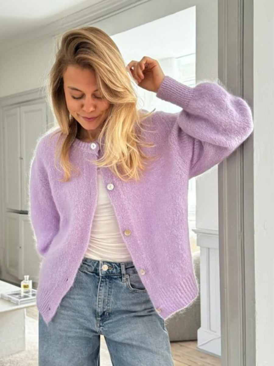 Candy Color Knitted Cardigan Women's European and American2025Autumn and Winter Mohair Solid Color Cardigan Macaron Color Sweater Cardigan for Women